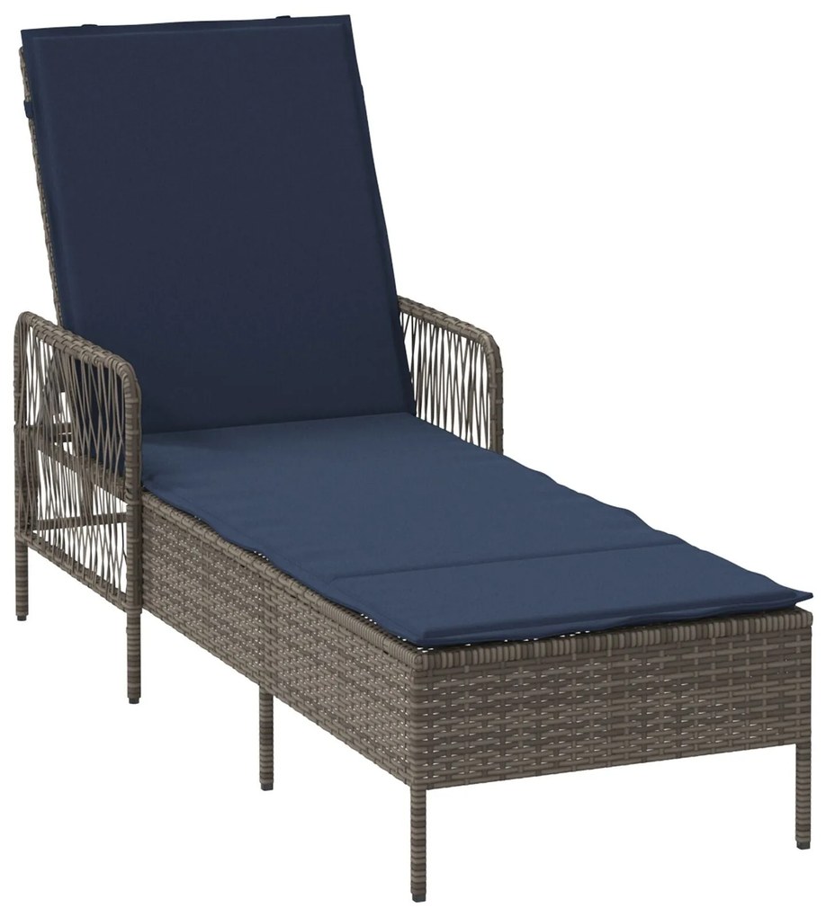 Espreguiçadeira Conjunto de 3 Cinza e azul-marinho Vime PE, metal