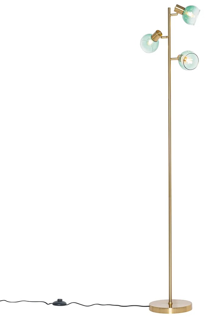 Candeeiro de pé Art Deco dourado com vidro verde 3 luzes - Vidro Art Deco