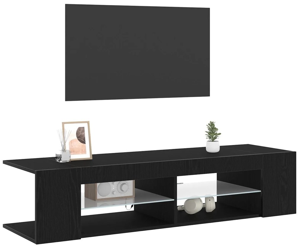 Estante de TV vidaXL com Luzes LED em Carvalho Preto 135x39x30cm em Ma