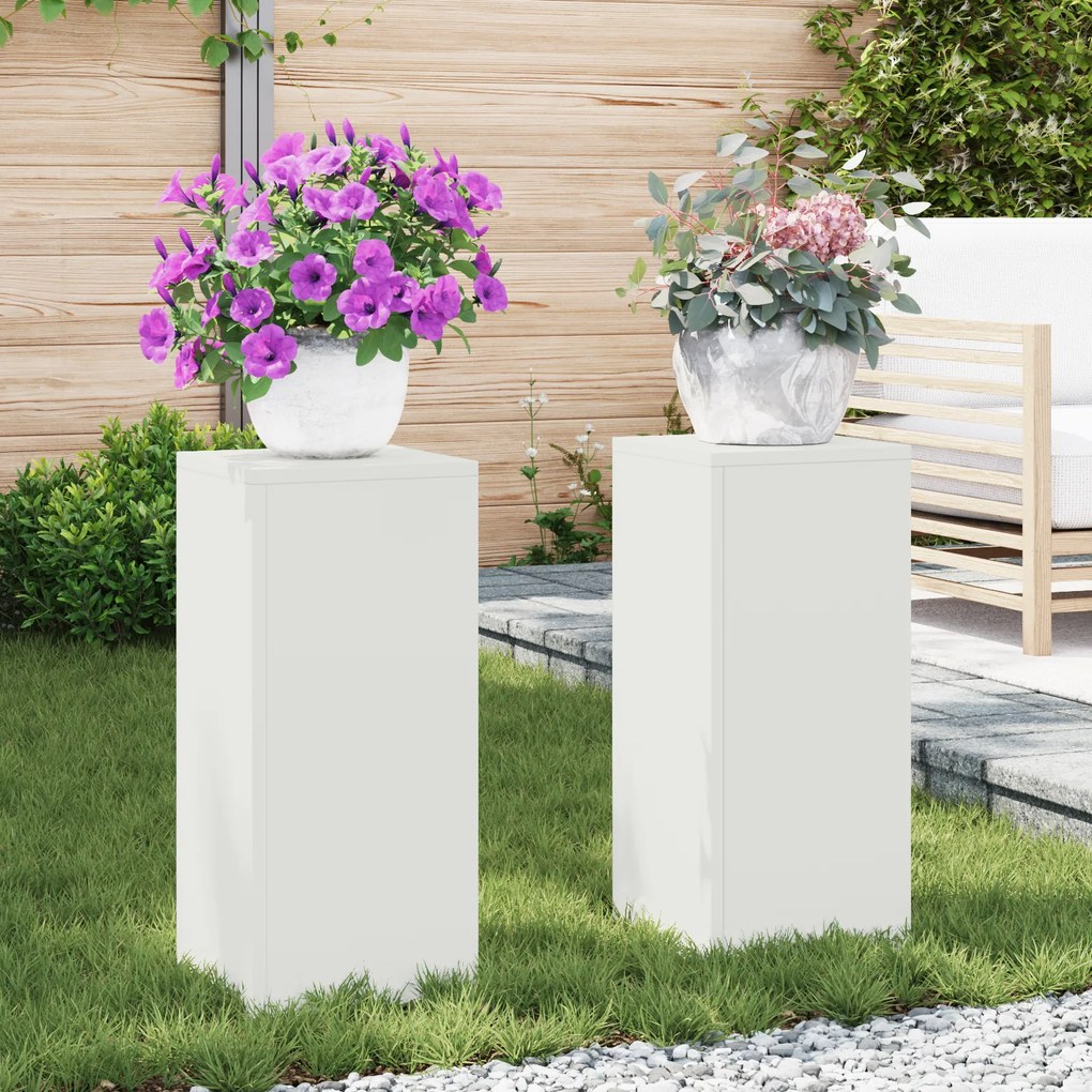 vidaXL Conjunto de 2 Suportes de Plantas ao Ar Livre em branco, 24x24x55 cm, Aço