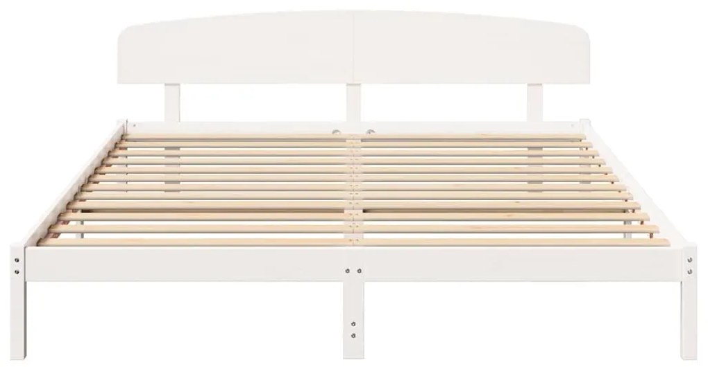 Estrado de Cama com Cabeceira Branca 180x200 cm Madeira Maciça de Pinh
