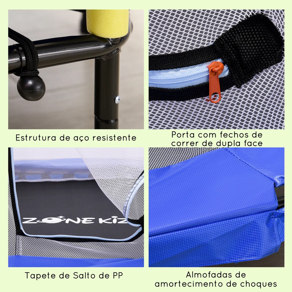 Trampolim para Crianças com Rede de Segurança 122x122x97 cm Azul
