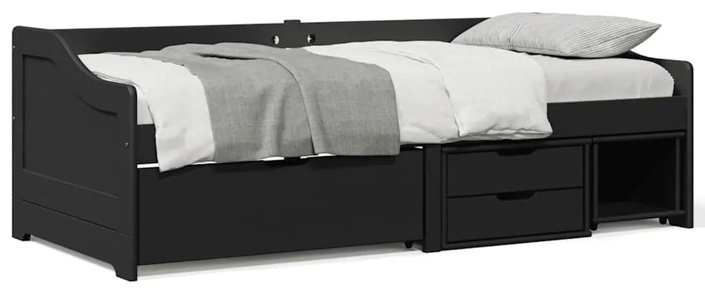 vidaXL Sofá-cama com 3 gavetas sem colchão 90x200 cm IRUN preto