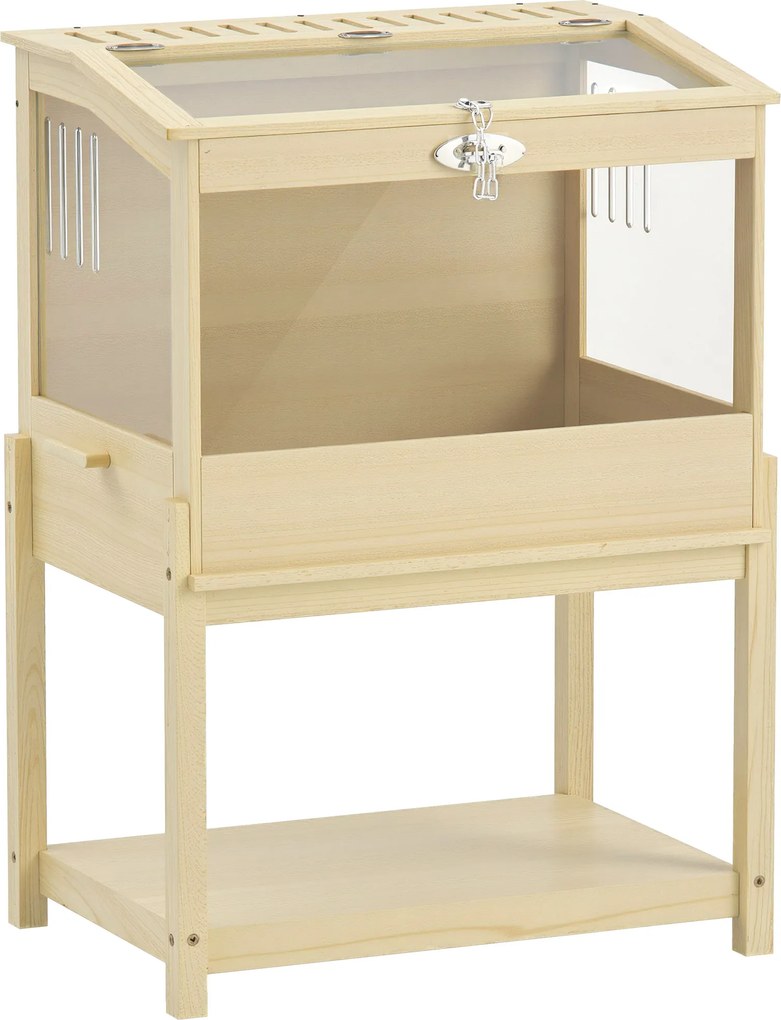 PawHut Gaiola Elevada para Hamsters com Arrumação e Tampa Abrível 83,2x50x103 cm Cor Madeira | Aosom Portugal