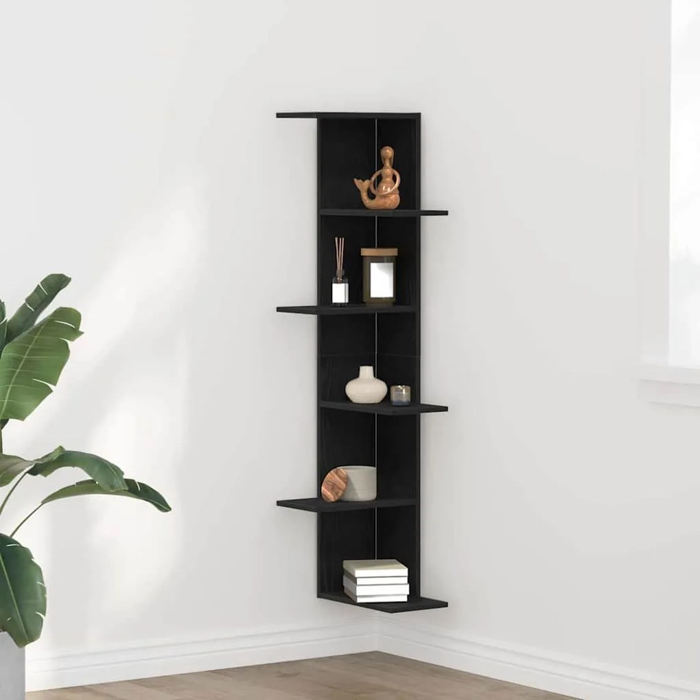 vidaXL Prateleira de Canto Carvalho preto 36.5 x 36.5 x 140 cm