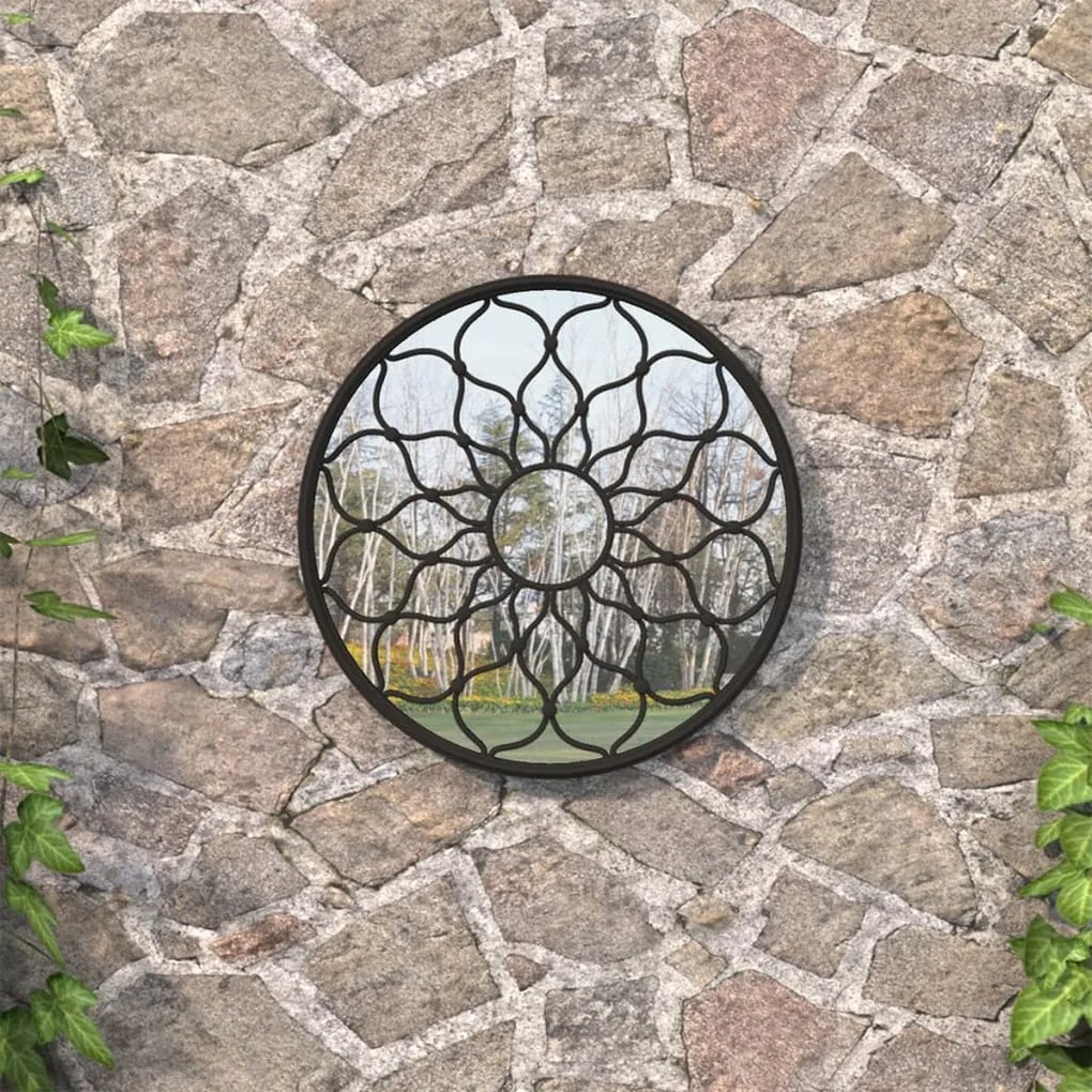 vidaXL Espelho de jardim p/ uso exterior ferro 40x3 cm preto
