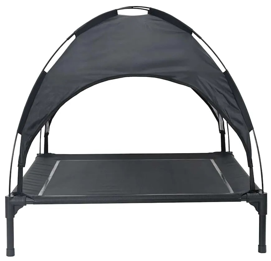 Cama Elevada para Cães com Capota Removível Preto XL Aço