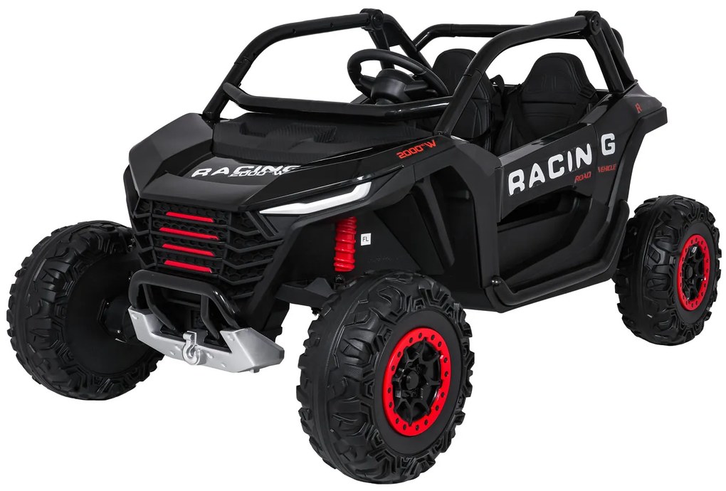 Carro elétrico para Crianças 4X4 2 Lugares 24V RACING Road 2000, Pneus Espuma EVA, Assento couro ecológico Preto