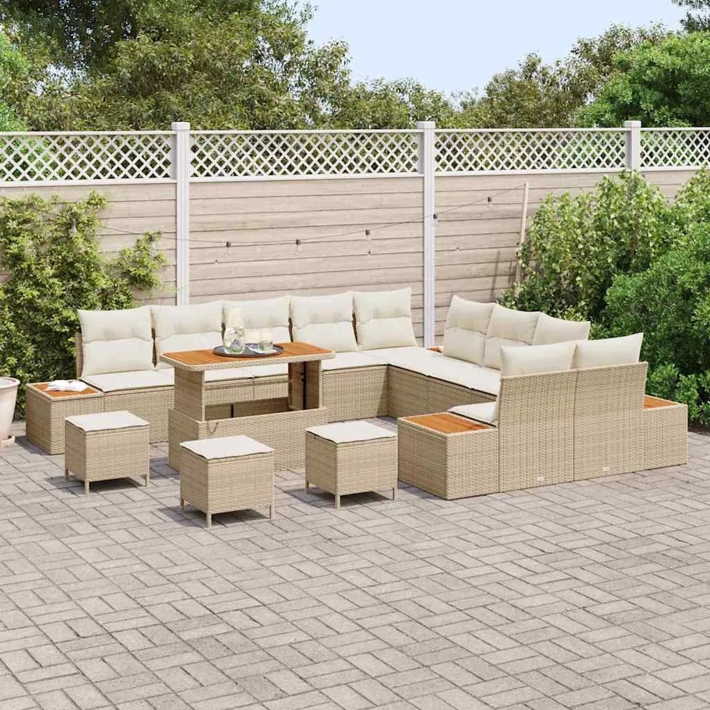 Conjunto de Sofá de Jardim vidaXL com Almofadas de 14 Peças Bege Ratta