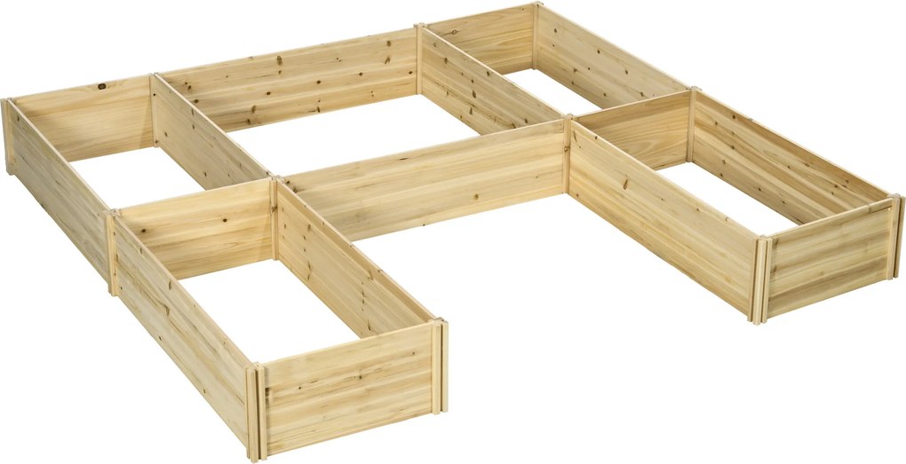 Outsunny Conjunto 5 Canteiros Modulares em Pinho para Exterior 230x230x28 cm Madeira Natural | Aosom Portugal