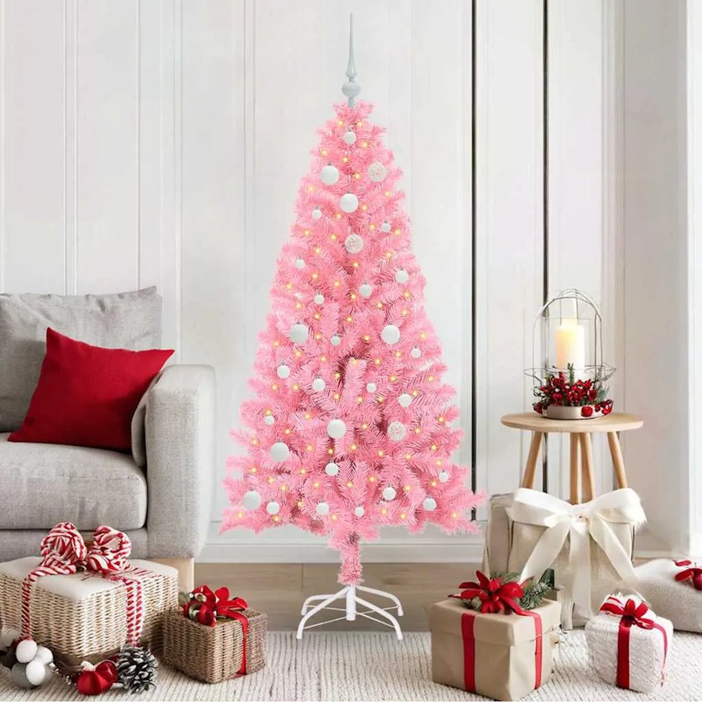 vidaXL Árvore de Natal com 150 LEDs com suporte Rosa 150 cm PVC