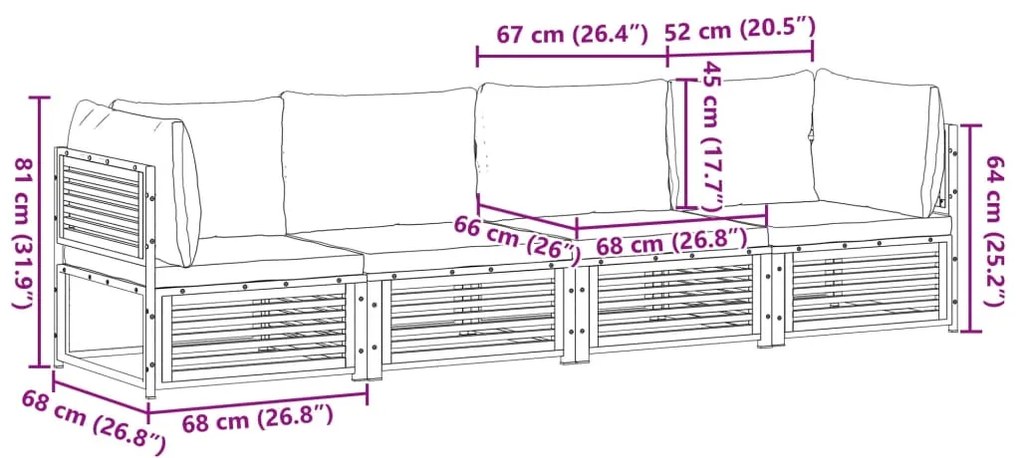 4 pcs conjunto de sofás de jardim com almofadões acácia maciça