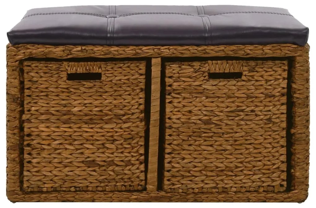 Banco com 2 cestos erva marinha 71x40x42 cm castanho