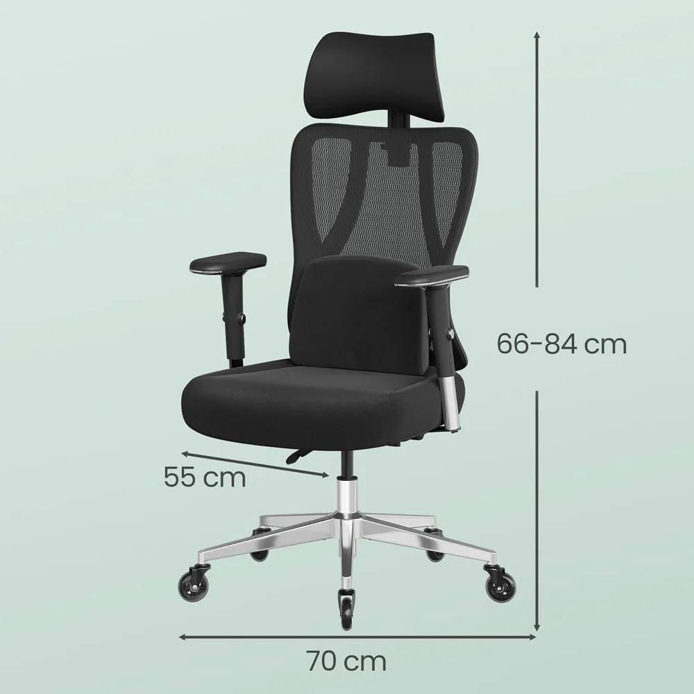 Cadeira de escritório ergonómica giratória, Ajuste versátil preta