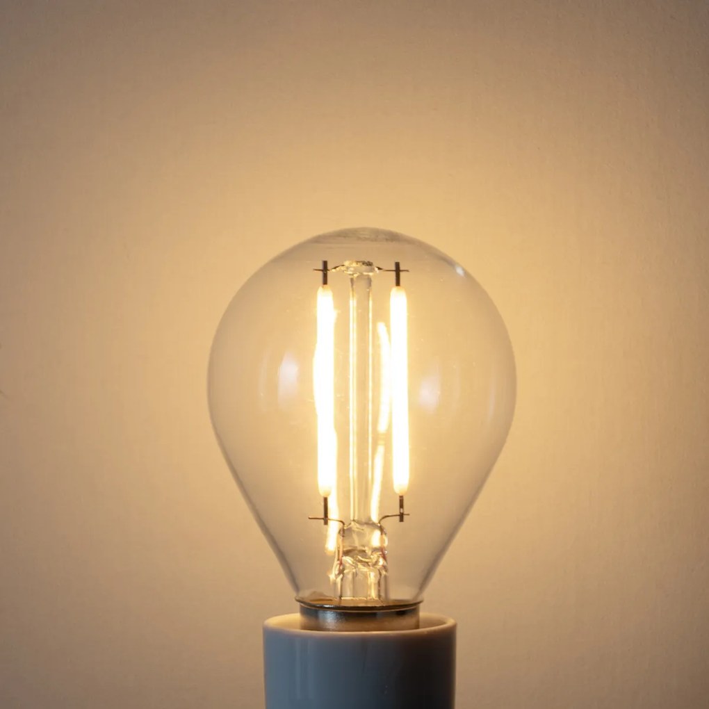 Conjunto de 5 lâmpadas LED E14 reguláveis P45 Vidro transparente 3W 250 lm 2700K