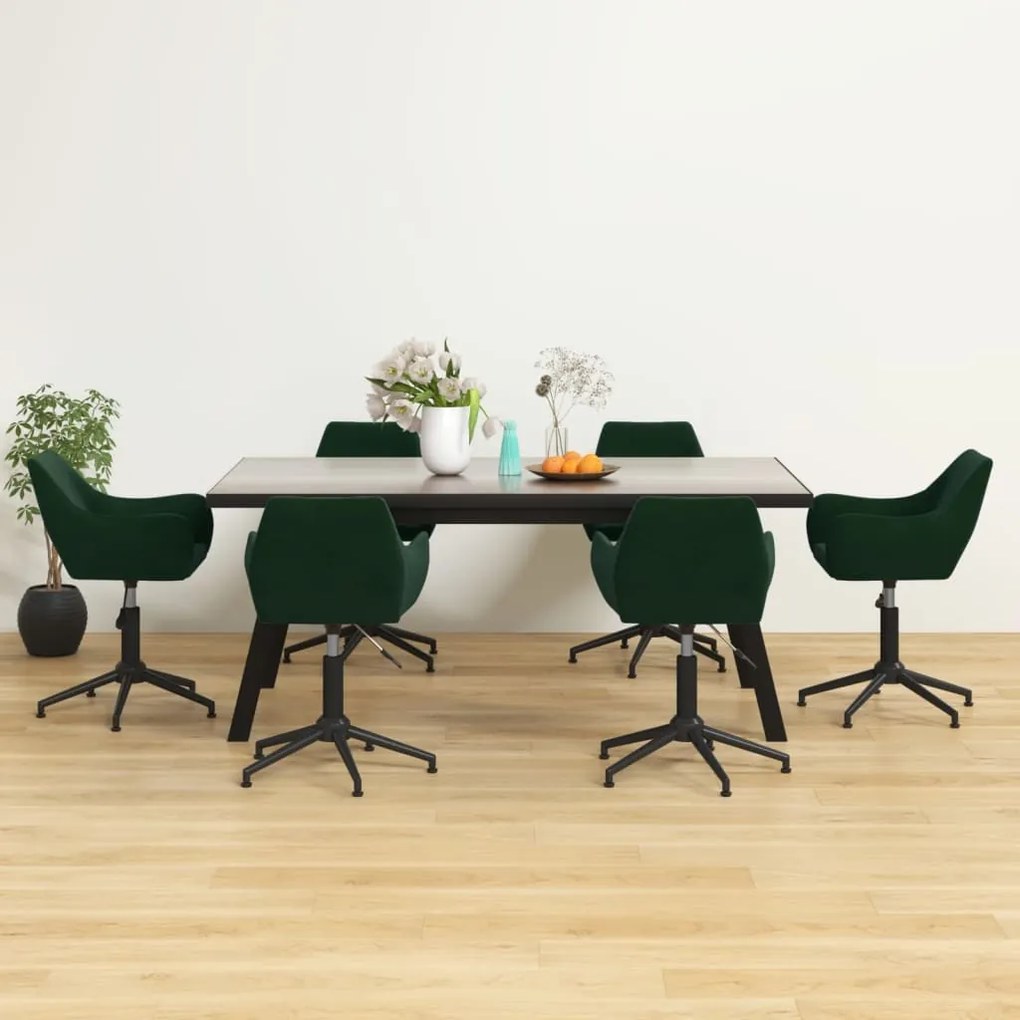 vidaXL Cadeiras de jantar giratórias 6 pcs veludo verde-escuro