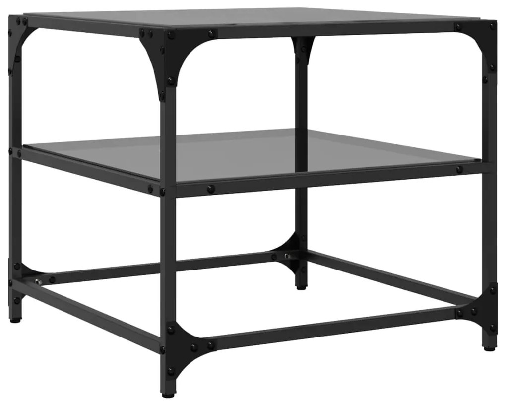 Mesa de centro com topo em vidro preto 50x50x45 cm aço
