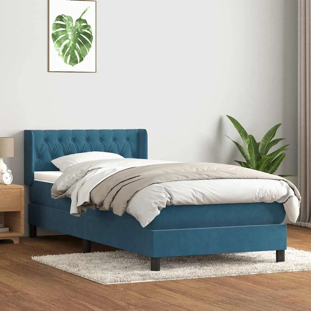 vidaXL Cama com molas/colchão 100x220 cm veludo azul-escuro