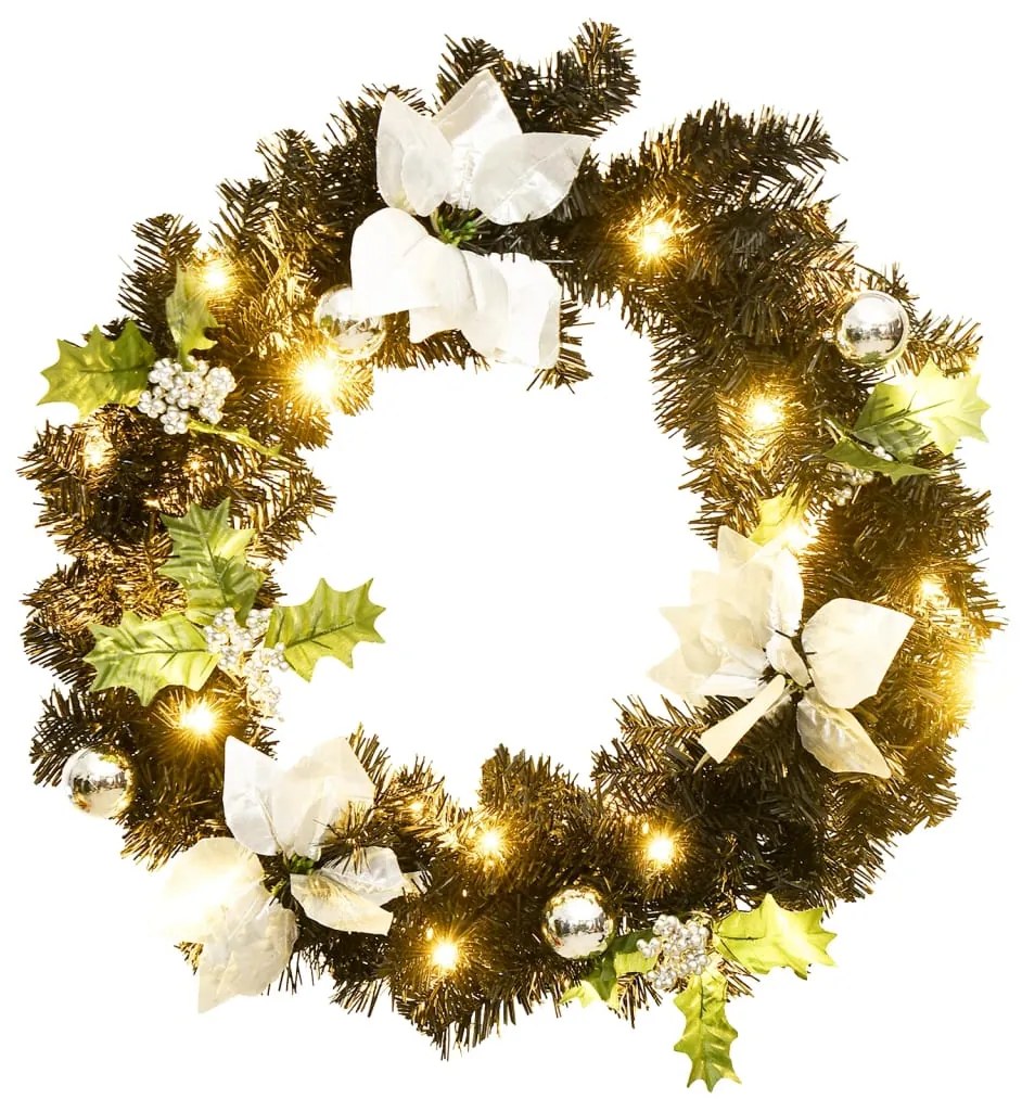 Grinalda de Natal com luzes LED 60 cm PVC preto