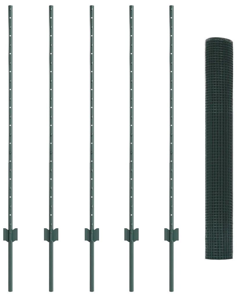 Cerca de Fio Soldado com 5 Postes U Verde 1.2x10 m Aço