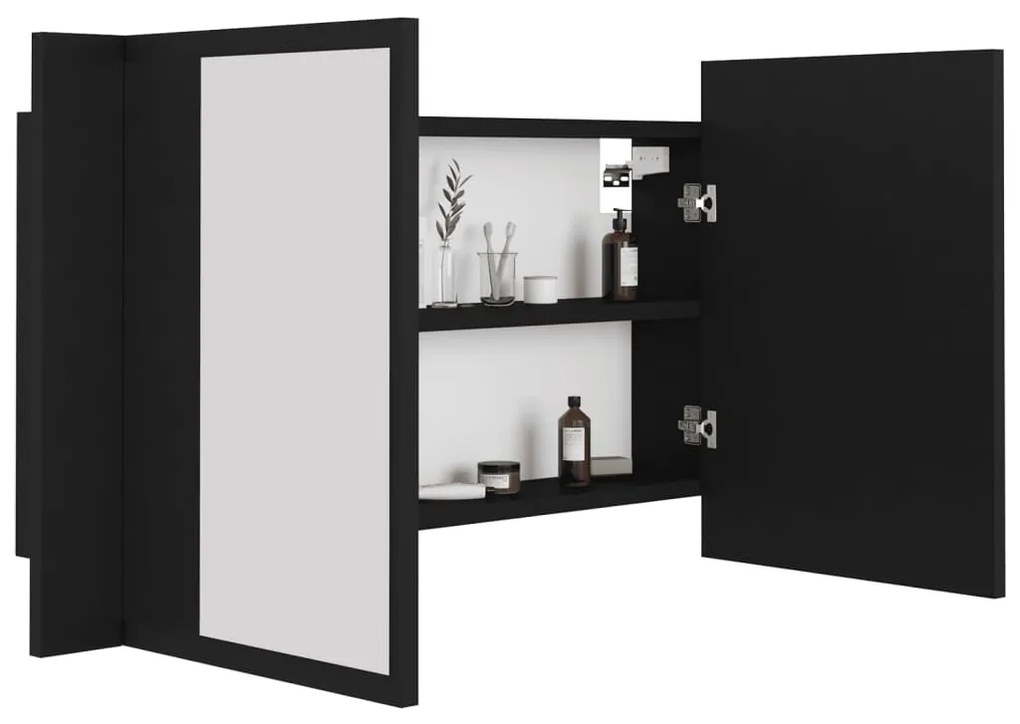 Armário espelhado casa de banho LED 80x12x45 cm acrílico preto