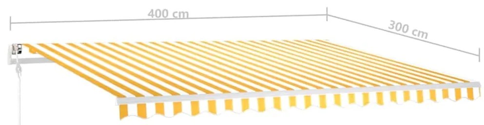 Toldo retrátil manual com luzes LED 4x3 m amarelo e branco