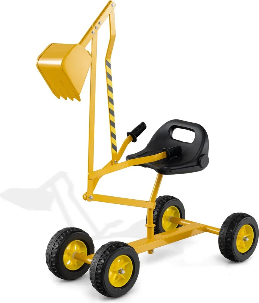 Conjunto de escavadora com assento giratório de 360 graus, 2 braços e 4 rodas antiderrapantes para crianças, 122 x 40 x 66 cm, amarelo