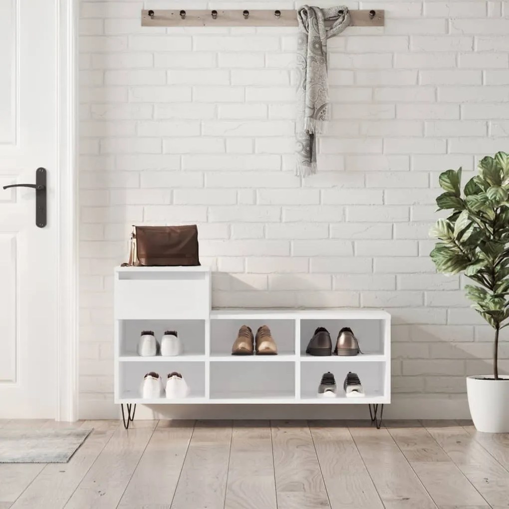 vidaXL Sapateira 102x36x60 cm derivados de madeira branco brilhante