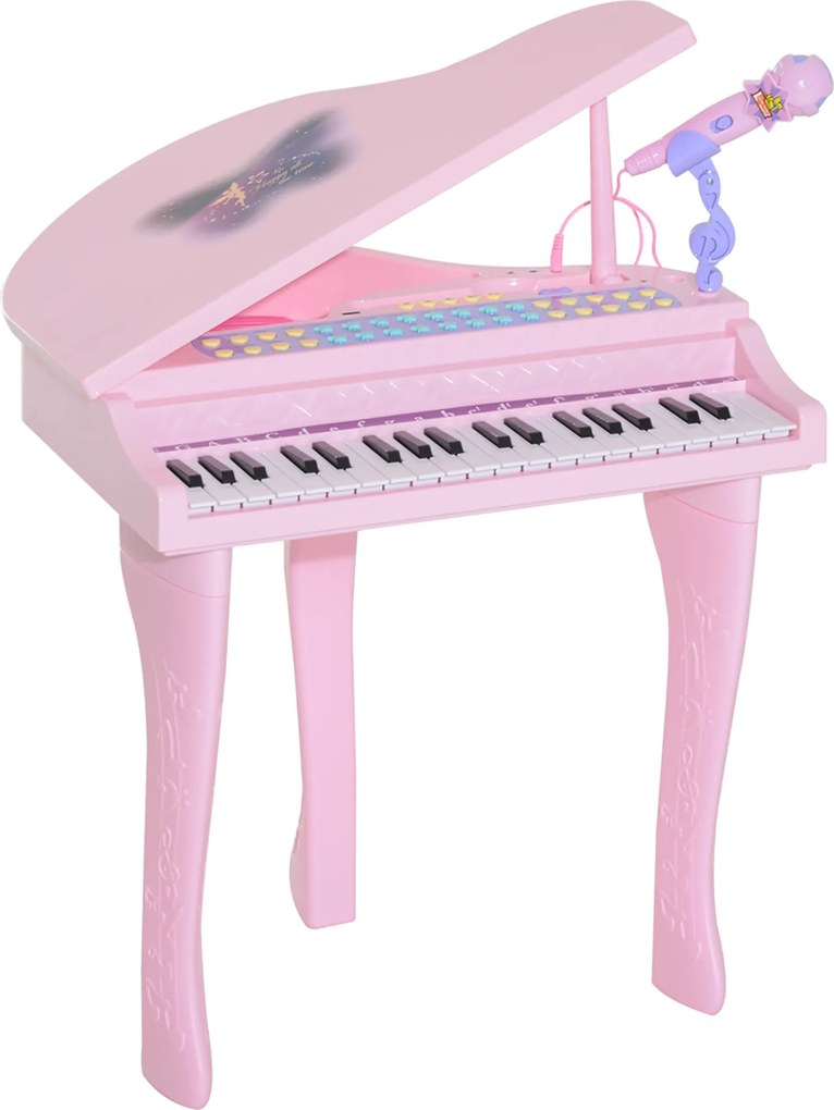 HOMCOM Piano Infantil 37 Teclas com Microfone e Luzes LED Rosa | Aosom Portugal