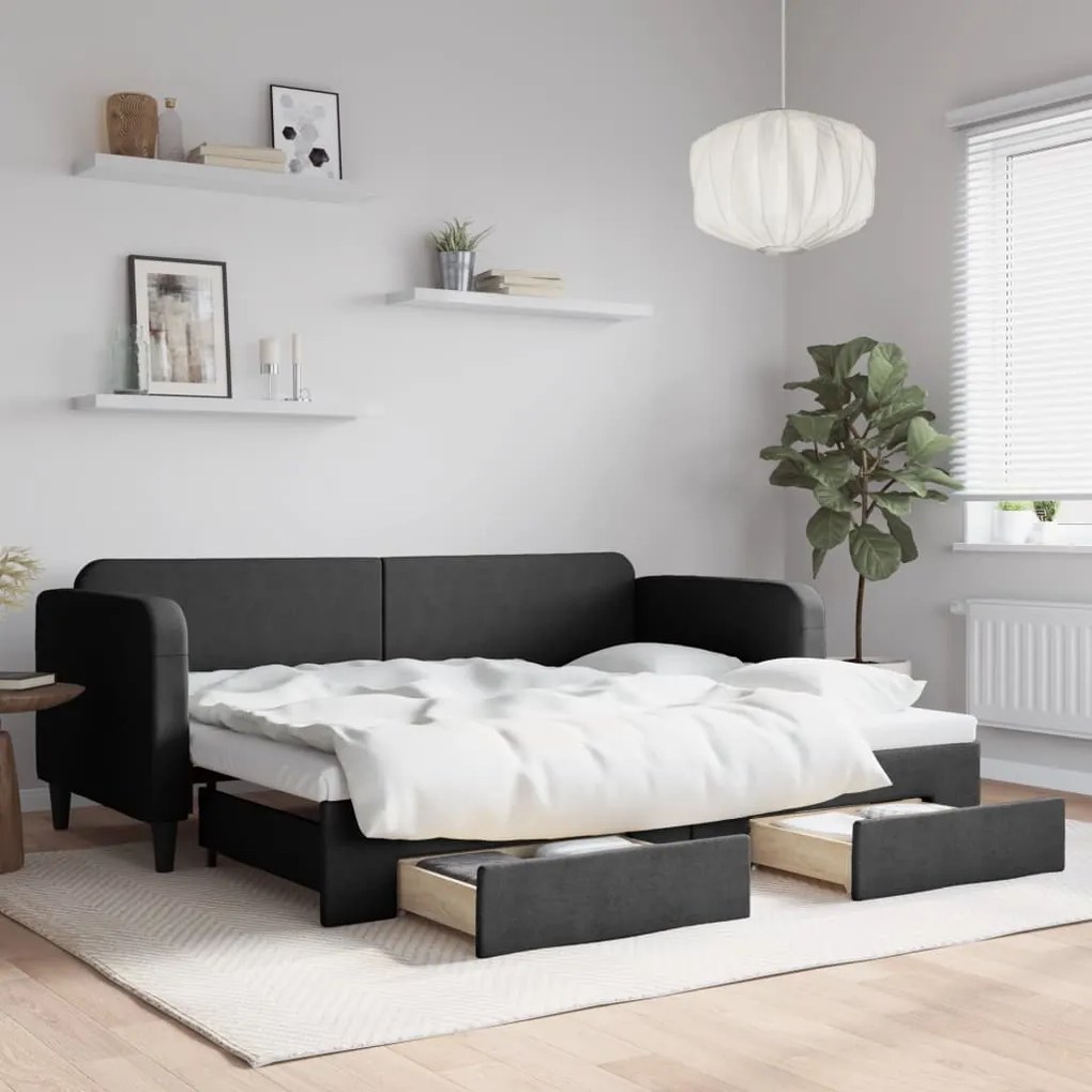 vidaXL Sofá-cama com gavetão e gavetas 80x200 cm tecido preto
