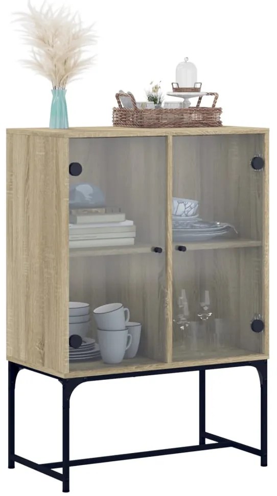 Armário de apoio c/ portas vidro 69x37x100 cm carvalho sonoma