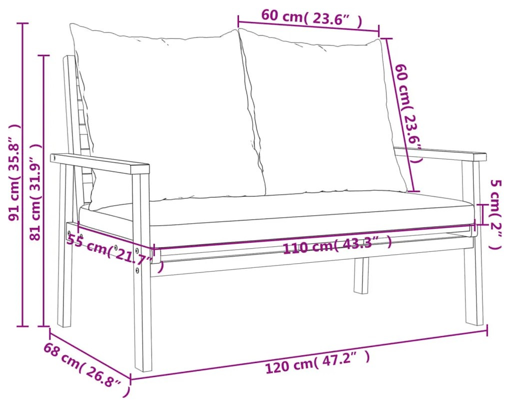 3 pcs conjunto lounge de jardim c/ almofadões acácia maciça