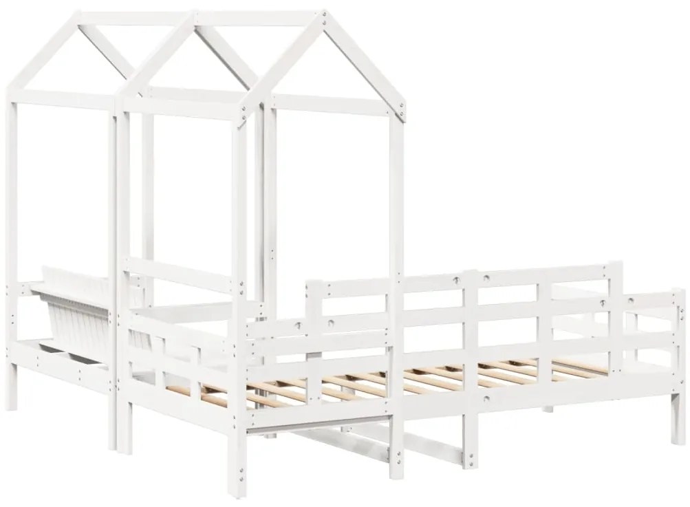 Conj. sofá-cama e banco c/ telhado 80x200cm pinho maciço branco