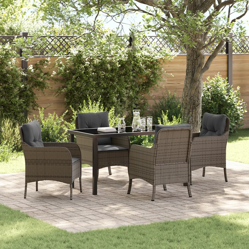vidaXL Conjunto de Jantar de Jardim 5 Peças com Almofadas Cinza Rattan Poliéster