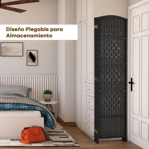 Biombo dobrável de 6 painéis 270,5 x 1,5 x 180 cm com moldura em madeira natural para escritório em casa ou sala de estar Preto
