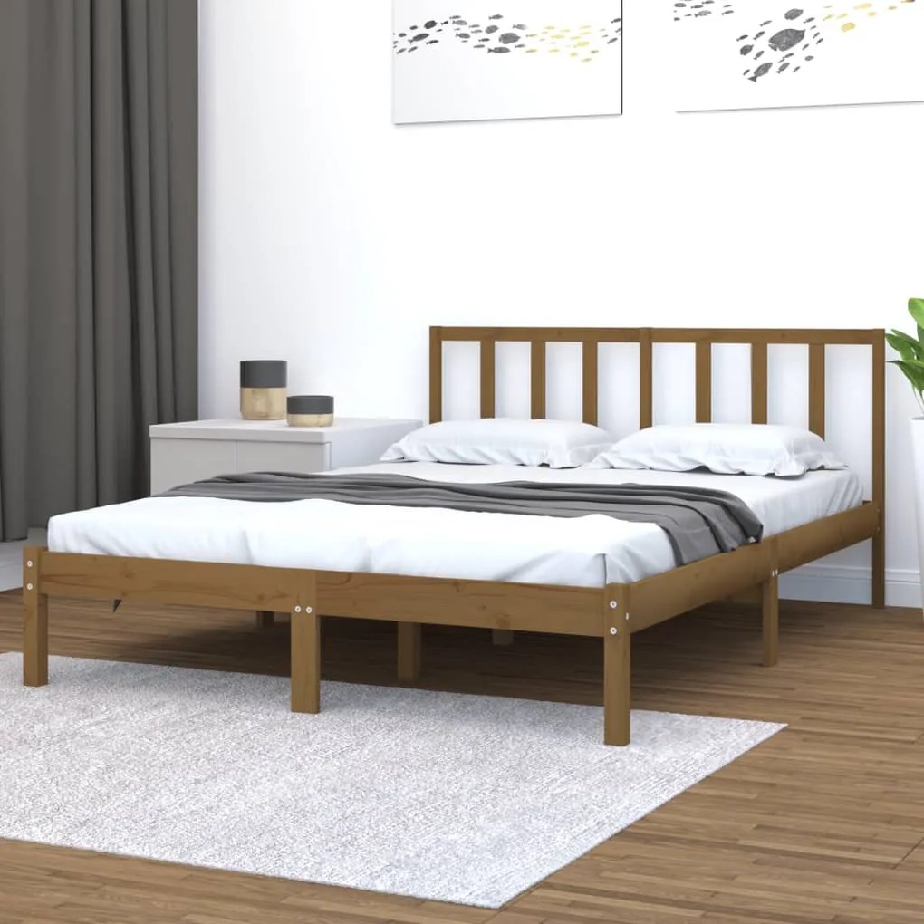 vidaXL Estrutura de cama 160x200 cm madeira pinho maciço castanho mel