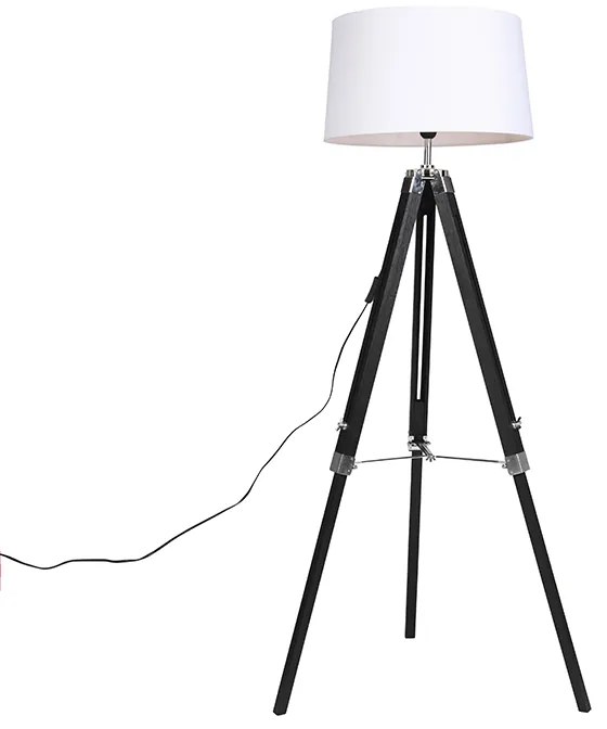 Candeeiro de pé tripé preto com cúpula 45cm linho branco Industrial,Retro