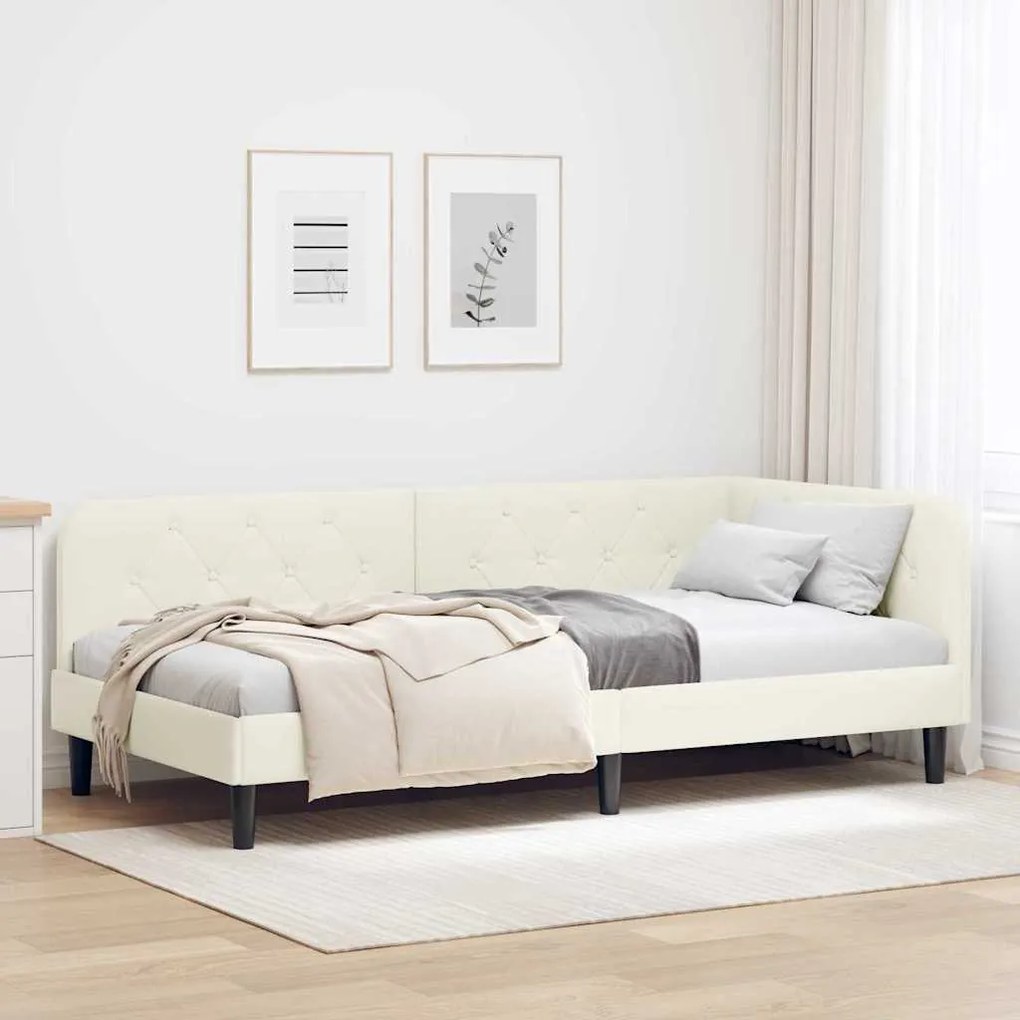 vidaXL Estrutura de Cama de Canto Creme 90 x 190 cm Veludo