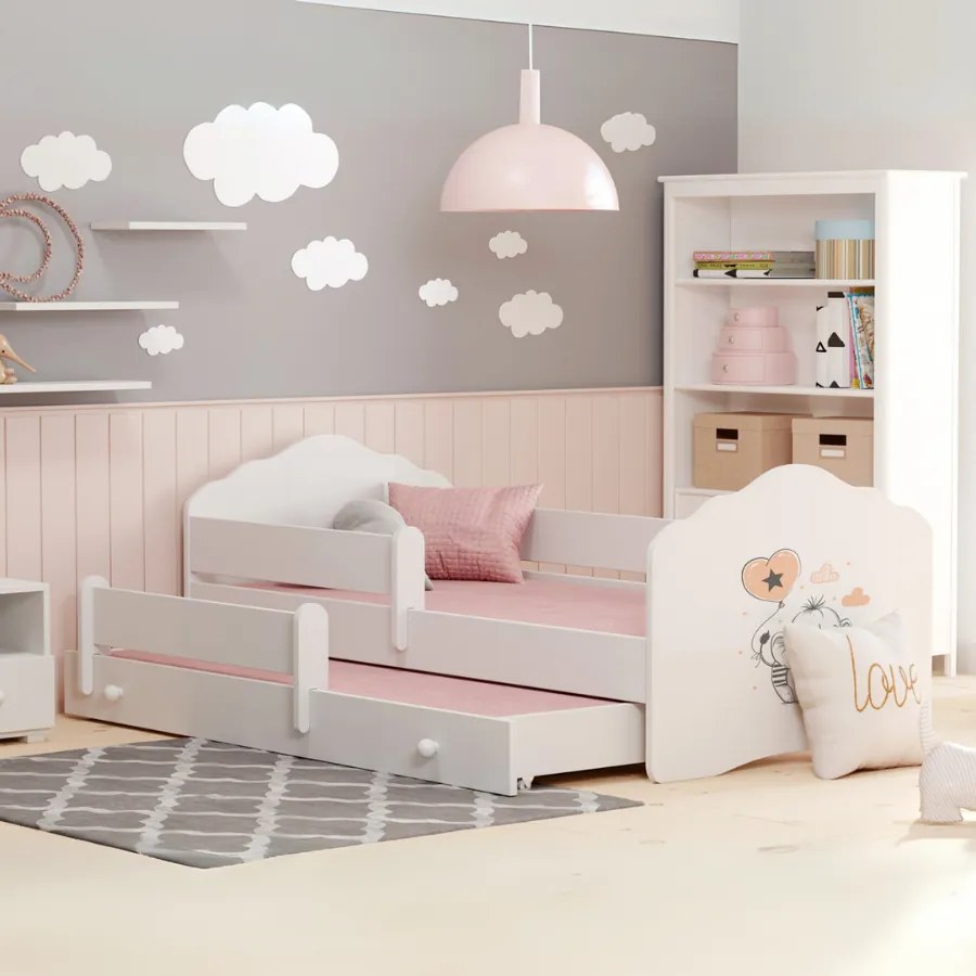 Cama infantil dupla elefante Wave branca 160x80 - colchão e estrado incluído