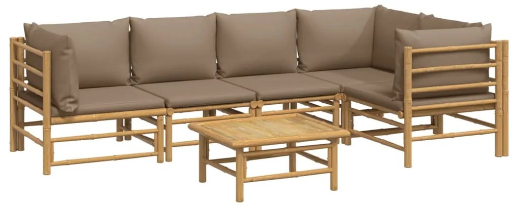 6 pcs conj. lounge jardim bambu almofadões cinzento-acastanhado