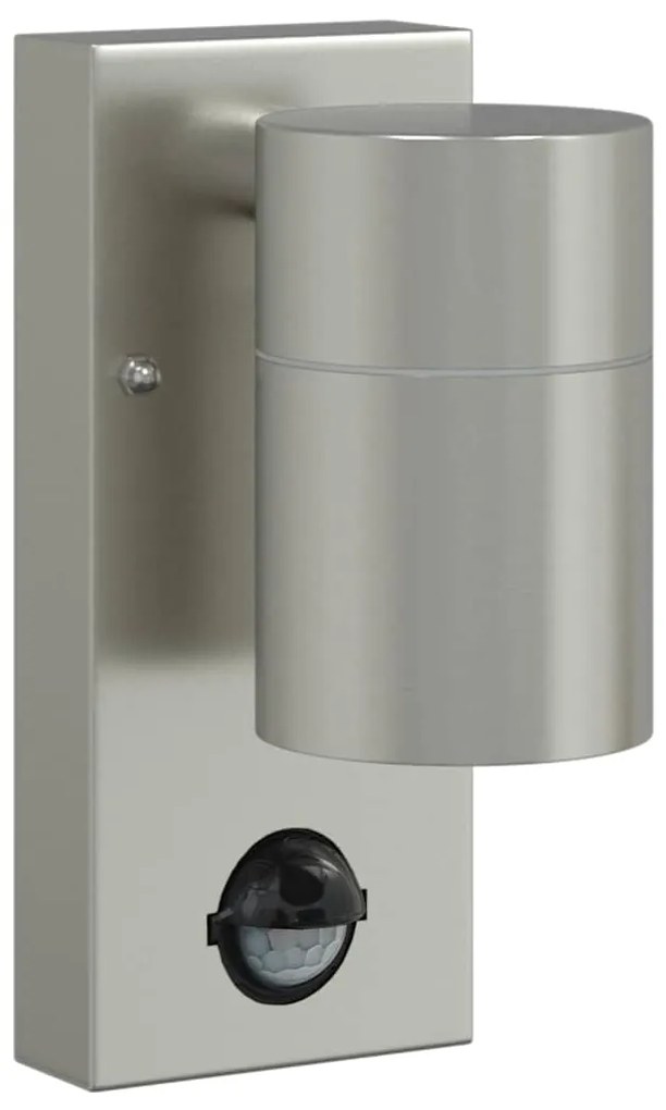Luz de Parede Exterior com Sensor Prata Aço Inoxidável IP44