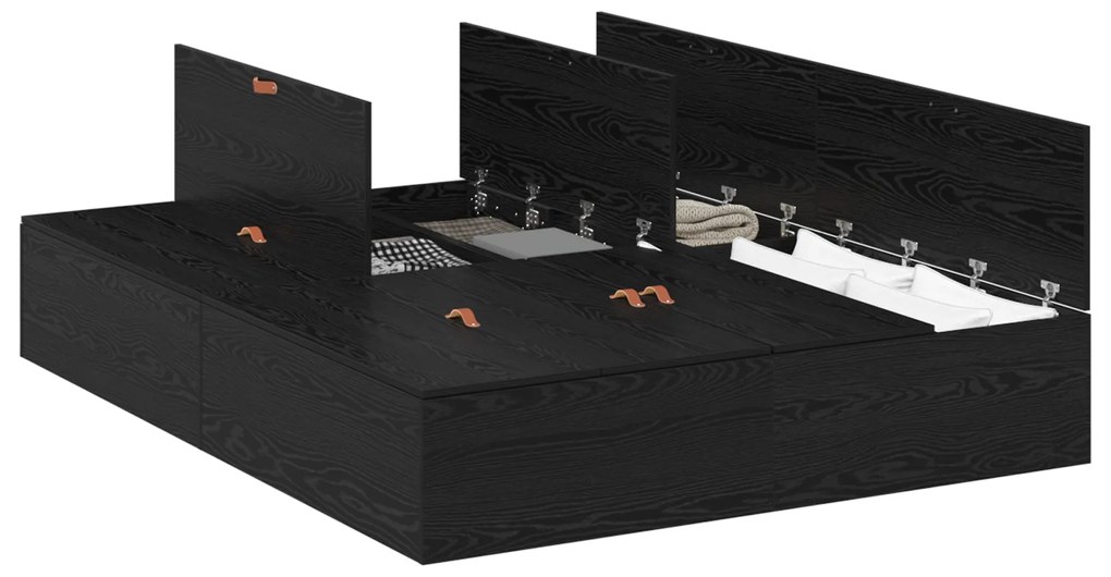 Cama com Armazenamento vidaXL Preto Carvalho 140x190 cm