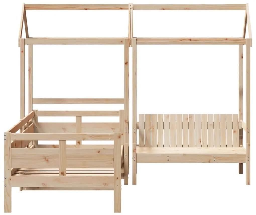 Conj. de sofá-cama e banco com telhado 80x200 cm pinho maciço