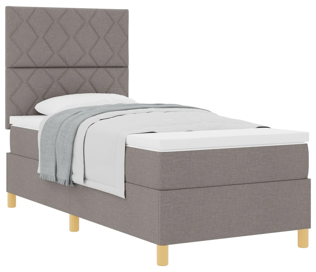 Cama Box com Colchão Taupe de Tecido de Solteiro