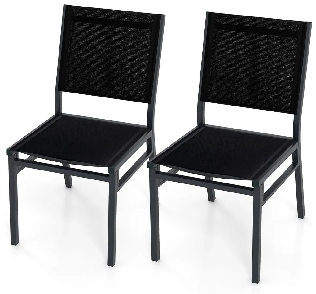 Conjunto de 2 cadeiras de jardim com assento de encosto respirável e estrutura de alumínio robusta para varanda Jardim Preto