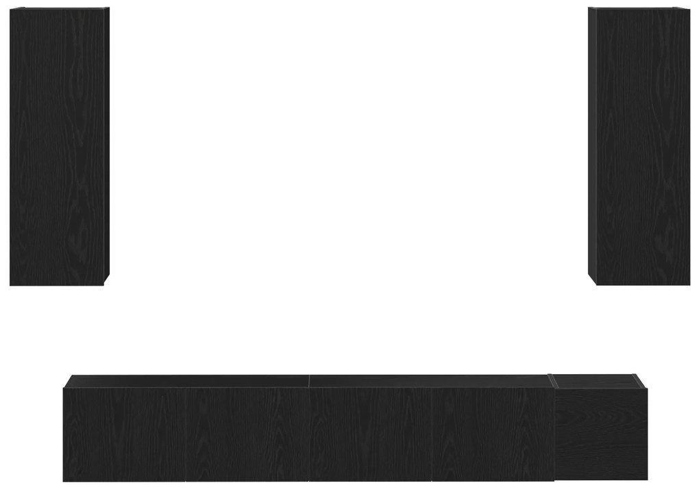 Conjunto de Armário para TV de 5 Peças Carvalho Preto Madeira Engenhad