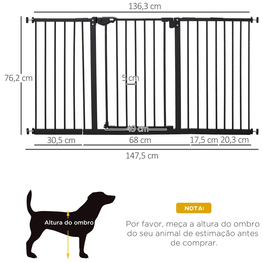 Barreira de Segurança Extensível para Portas e Escadas com Fechamento Automático e Sistema de Duplo Bloqueio 74x148-76cm Preto