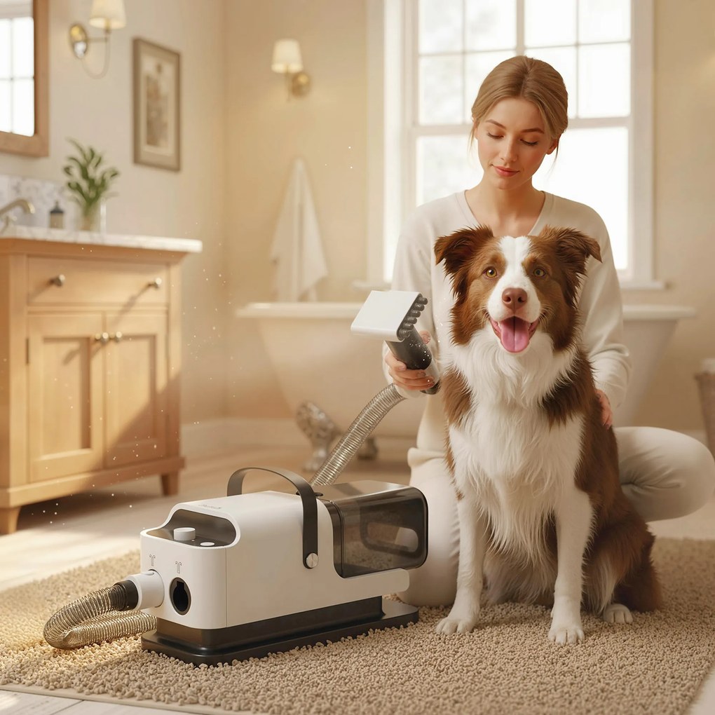 Aspirador-Secador para Cães, 37,6 x 17,5 x 18,5 cm, Função 5 em 1, Branco