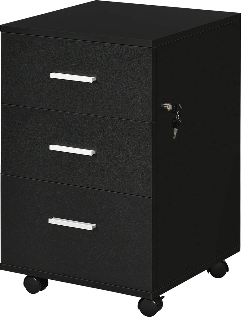Vinsetto Bloco de Gavetas para Escritório Móvel de Arquivos com 3 Gavetas e Fechadura para Secretária Casa 40x40x61,5 cm Preto | Aosom Portugal