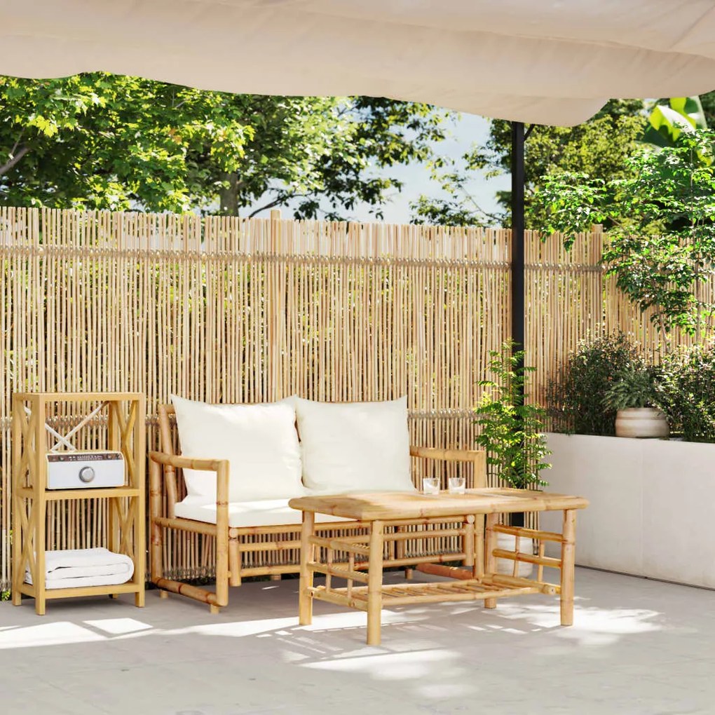 2 pcs conjunto de sofá de jardim com almofadões bambu